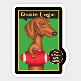 Football Doxie Dog on Dachshund Holding Red Football tee Sticker